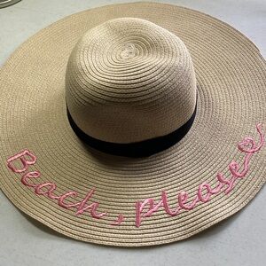 Serra Beach Please Sun Hat with Black Band and Pink Embroidery